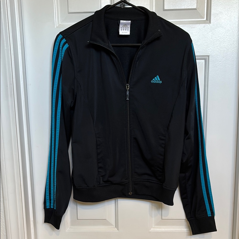 Adidas Black Track Jacket with Blue Stripes